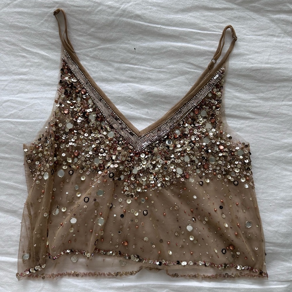 Anthropologie sheer sequined top - Brownish colors, Size M/L